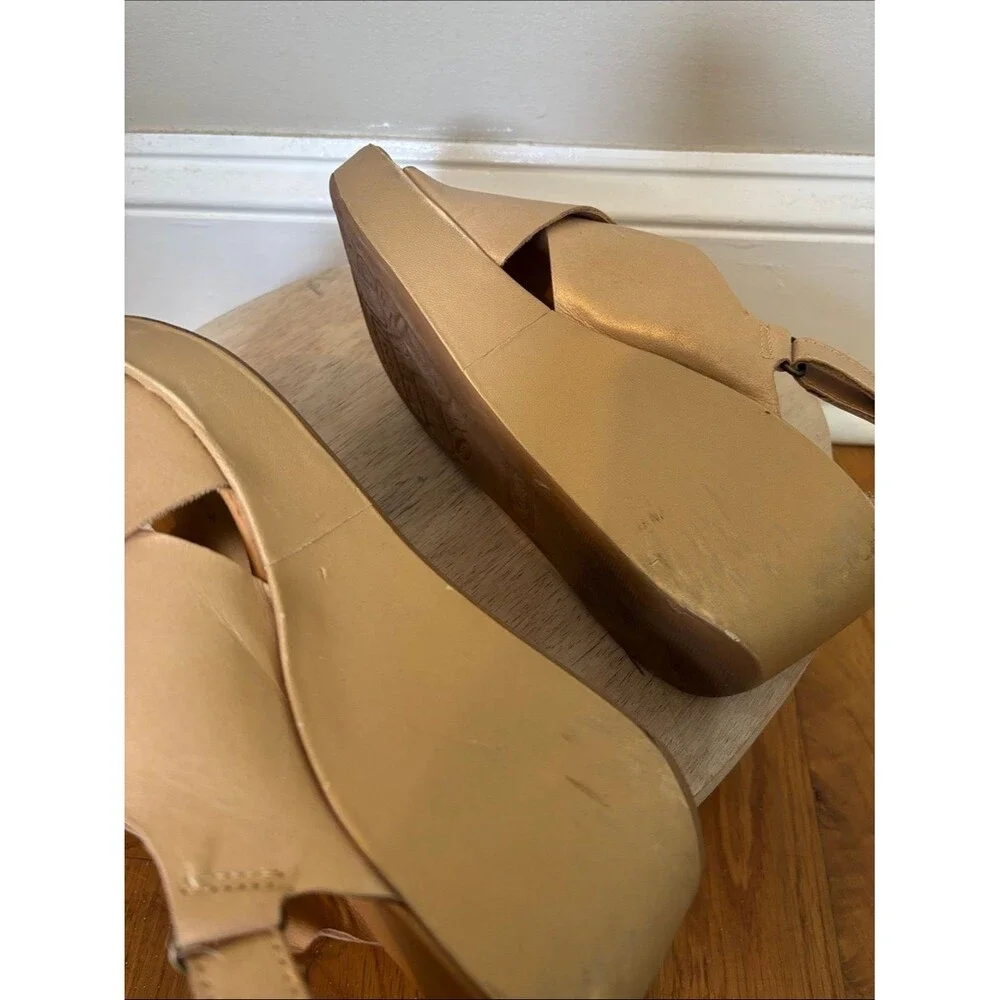 Korks size 8 Wedge Sandals - Metallic Gold Crisscross Slingback